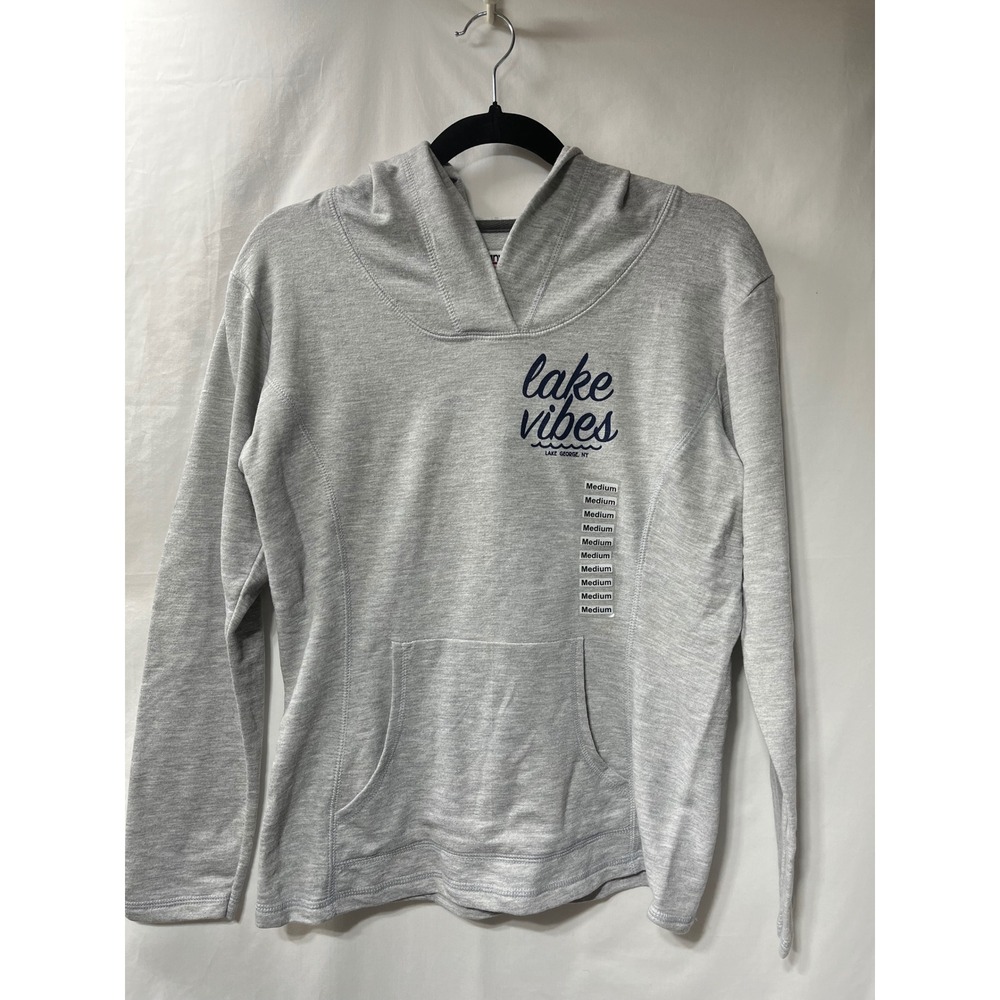 Lake George NY‎ Lake Vibes Hoodie Heather Gray Medium Crossover Neck Pullover